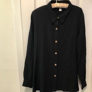 Magellan Lightweight Black Travel Tunic Blouse Shirt Button Front Sz MP